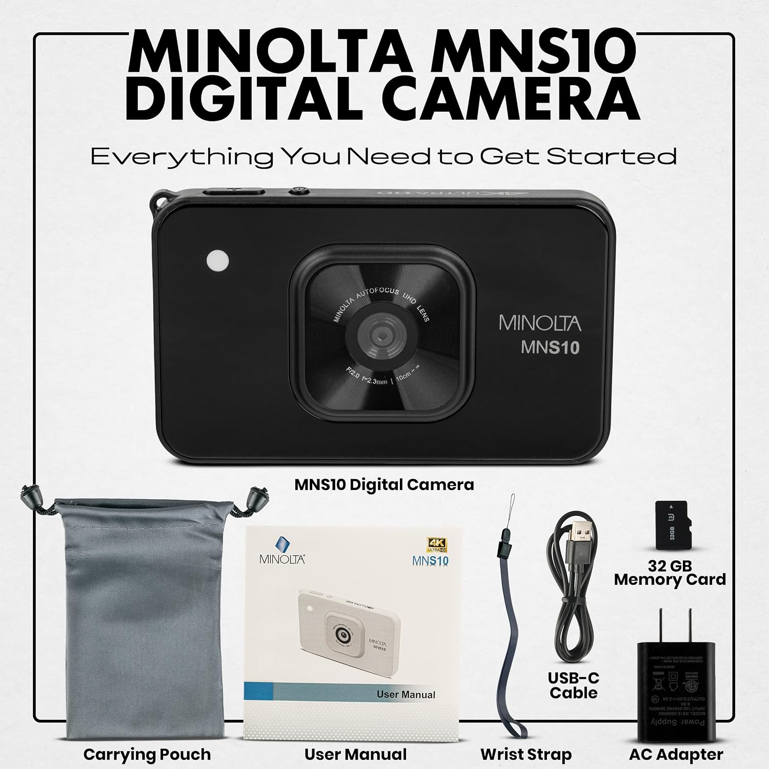 Minolta 48MP Digital Camera - 4K Ultra Slim HD Video, 2.9' IPS LCD Display, Autofocus Lens with Digital Image Stabilization, 4X Digital Zoom, Compact Travel Camera for Vlogging (Black)
