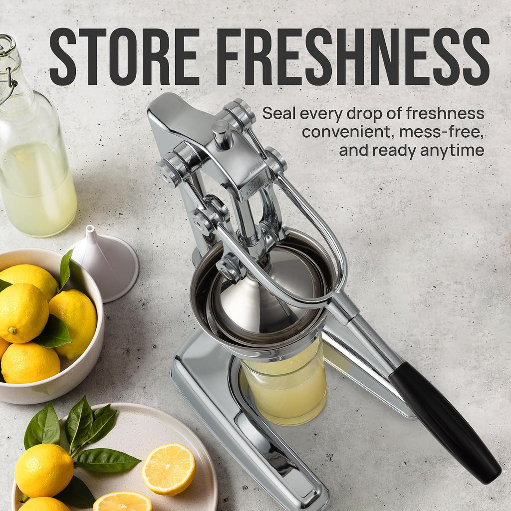 Zulay Kitchen Professional Citrus Juicer - Chrome Finish Manual Citrus Press and Orange Squeezer - Metal Lemon Squeezer - Extra Tall Heavy Duty Manual Orange Juicer and Lime Squeezer Press Stand