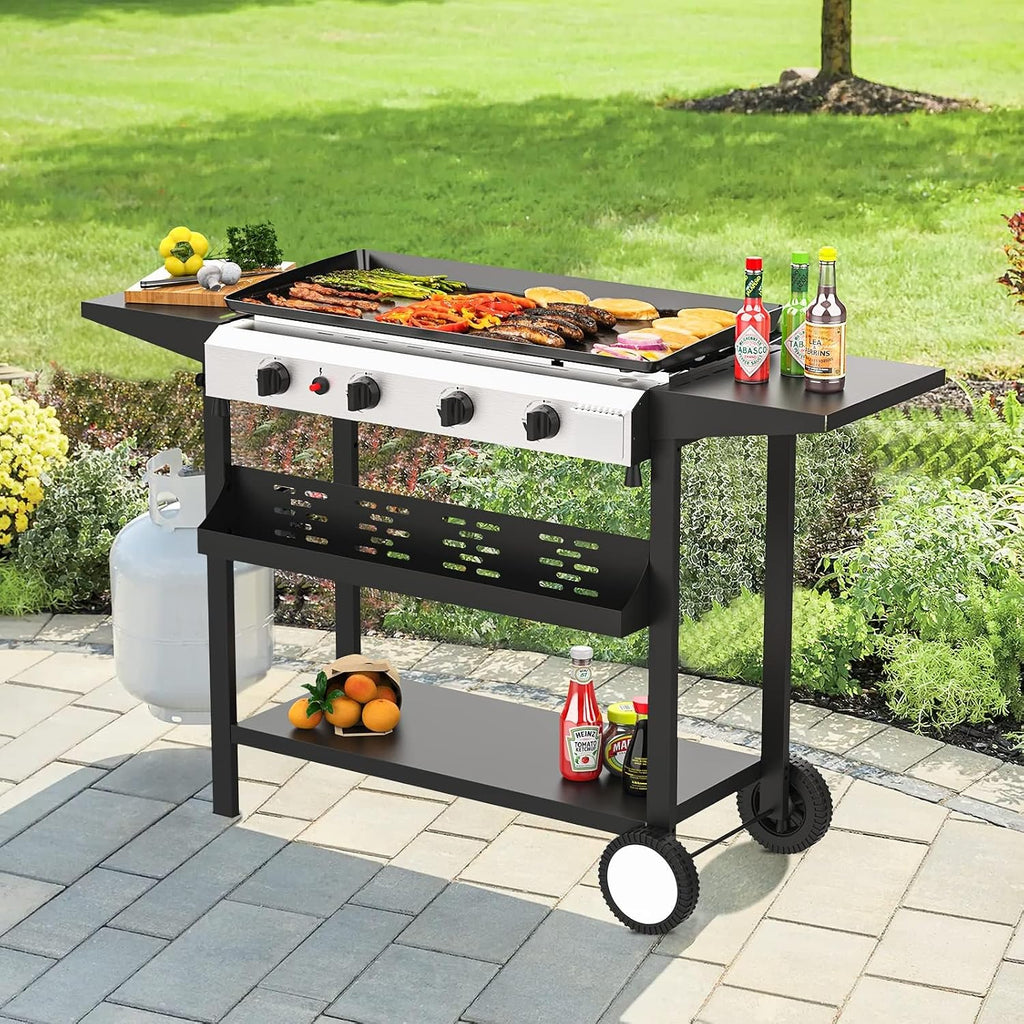 SKOK 4 Burner Gas Griddle- 30 Inch Outdoor Propane Griddle-Portable Flat Top Gas Grill Camping Griddle Station with Side Shelves for Kitchen, BBQ, Camping Tailgating