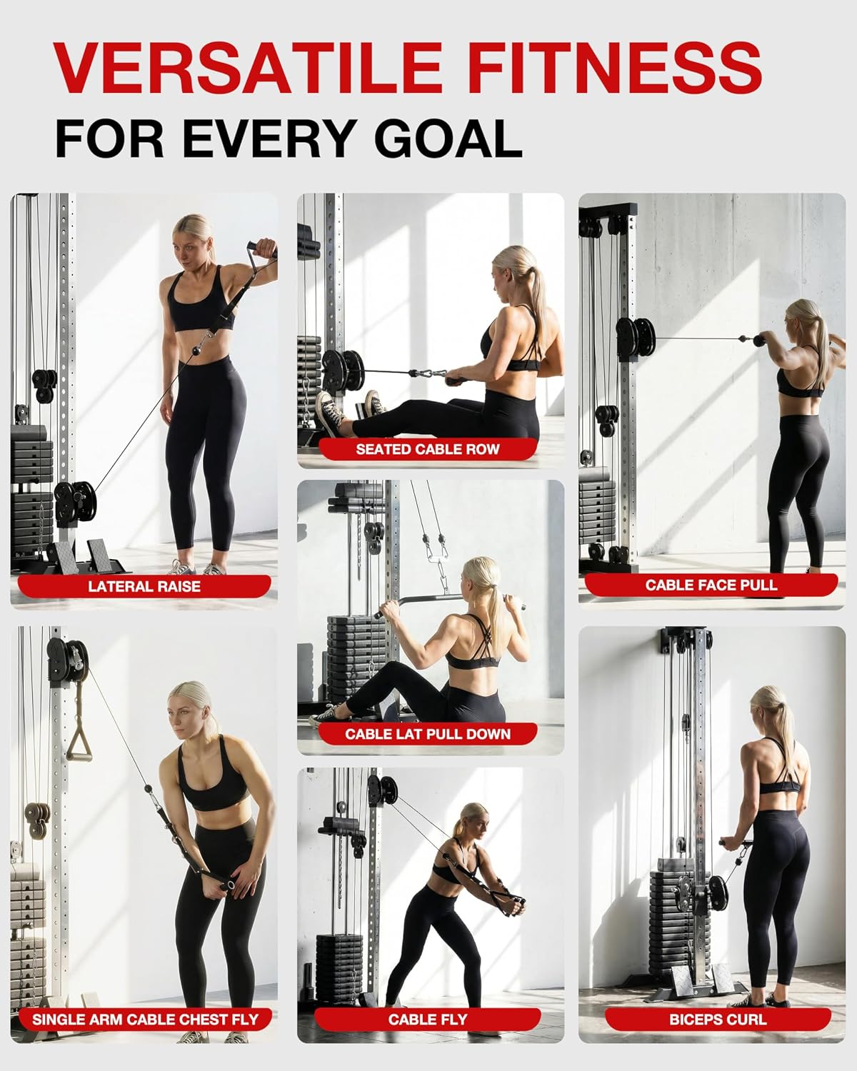 Mikolo Wall Mount Cable Station, Cable Crossover Machine with Dual Pulley System and 18 Adjustable Positions for Home Gym Fitness Equipment