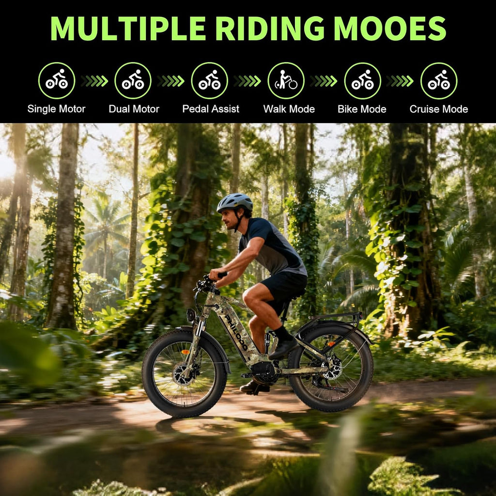 5000w Dual Motor Electric Bicycles, 60V Battery E-Bike with 45 MiIe P-Hour Electric Bike for Adults, 26 Fat Tire Hunting Ebike for All Terrain, Full Suspension Electric Ebike