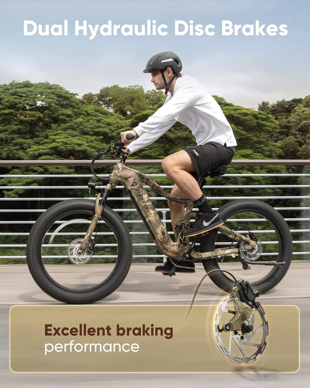 PUCKIPUPPY Electric Bike for Adults 960W, 48V 20AH Battery Adult Ebike, Full Suspension 26' Fat Tire E Bike, 28MPH 80Miles Range Mountain Electric Bicycle, 7 Speed, Hydraulic Disc Brakes