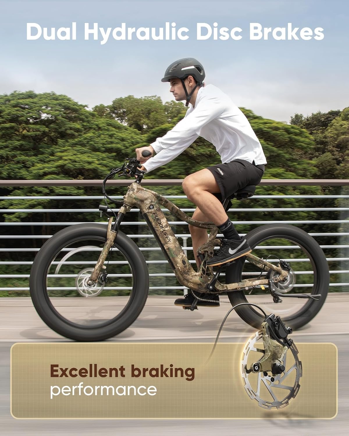PUCKIPUPPY Electric Bike for Adults 960W, 48V 20AH Battery Adult Ebike, Full Suspension 26' Fat Tire E Bike, 28MPH 80Miles Range Mountain Electric Bicycle, 7 Speed, Hydraulic Disc Brakes