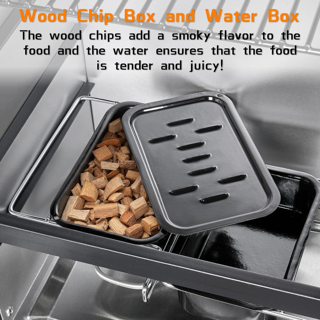 Large Vertical Electric Smoker Grill – 633 sq in | 4-Rack BBQ Smoker with Built-in Meat Probe, Wood Chip Loader &Weather-Resistant Cover – Perfect for Steak, Fish, Ribs (Black)