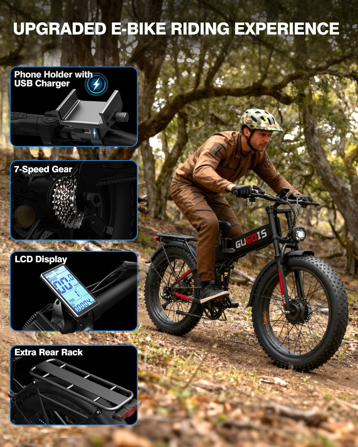 GugoIs Electric Bike for Adults,1000W/3000W Peak Motor Electric Bicycle,Up to 31 MPH,Max 30-60 Miles,48V 15.6/23Ah Large Removable Battery Ebikes, 7-Speed for All Terrain 20'/26' Mountain E Bike