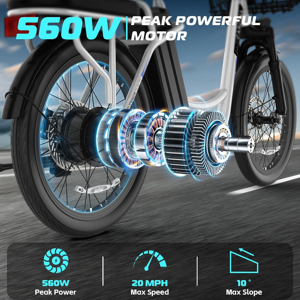 Caroma Peak 500W/800W/1200W Electric Scooter with Seat, 20' Fat Tire Electric Bike with 48V Removable Battery, Up to 30Miles & 20MPH, Adult Scooter for Commuting with Basket&Adjustable Seat