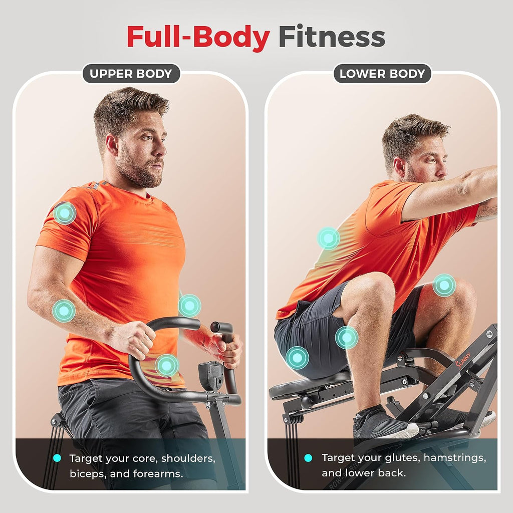 Sunny Health & Fitness Row-N-Ride Squat Machines, Adjustable Resistance and Seating/Handle for Home Glutes Training, SunnyFit App Access Included