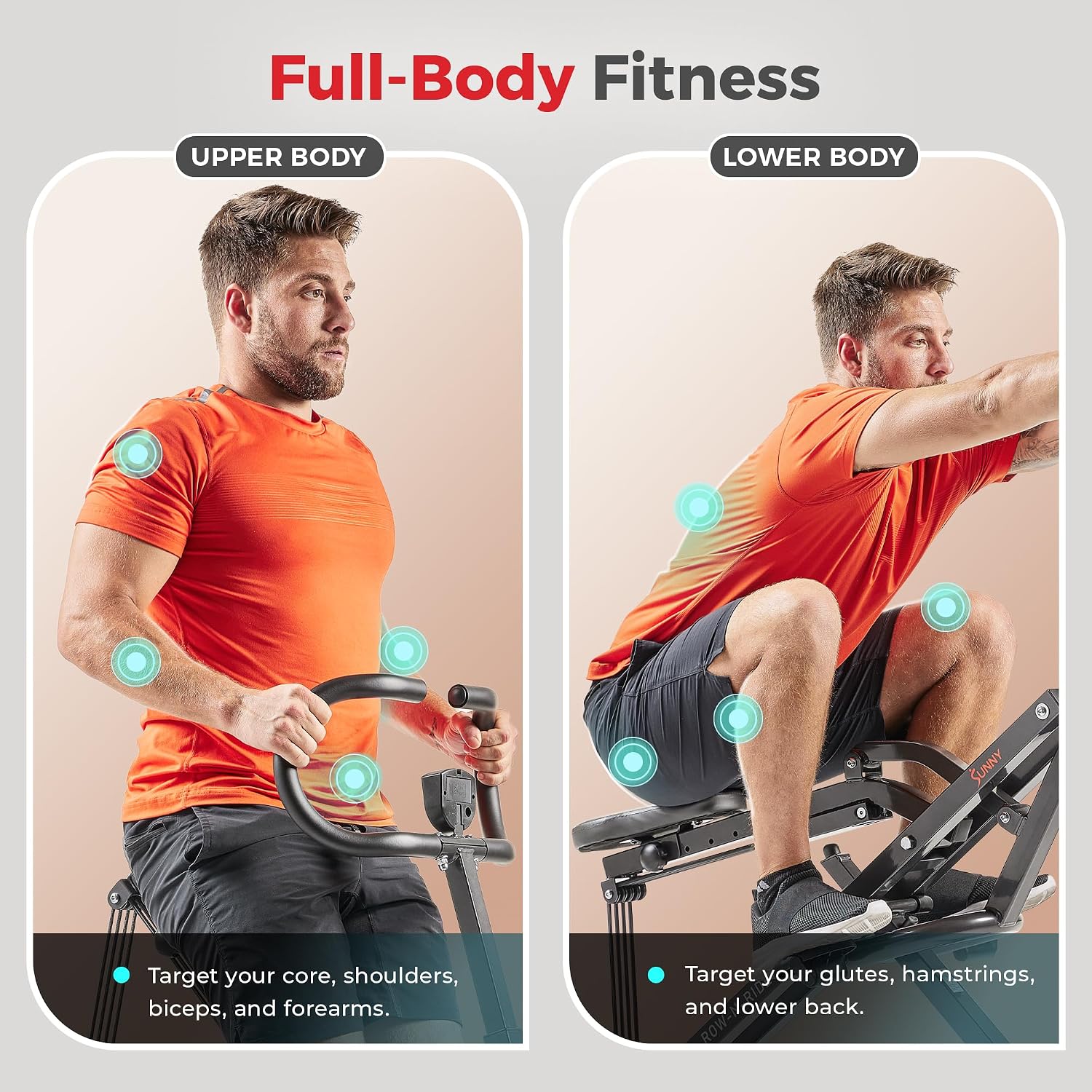 Sunny Health & Fitness Row-N-Ride Squat Machines, Adjustable Resistance and Seating/Handle for Home Glutes Training, SunnyFit App Access Included