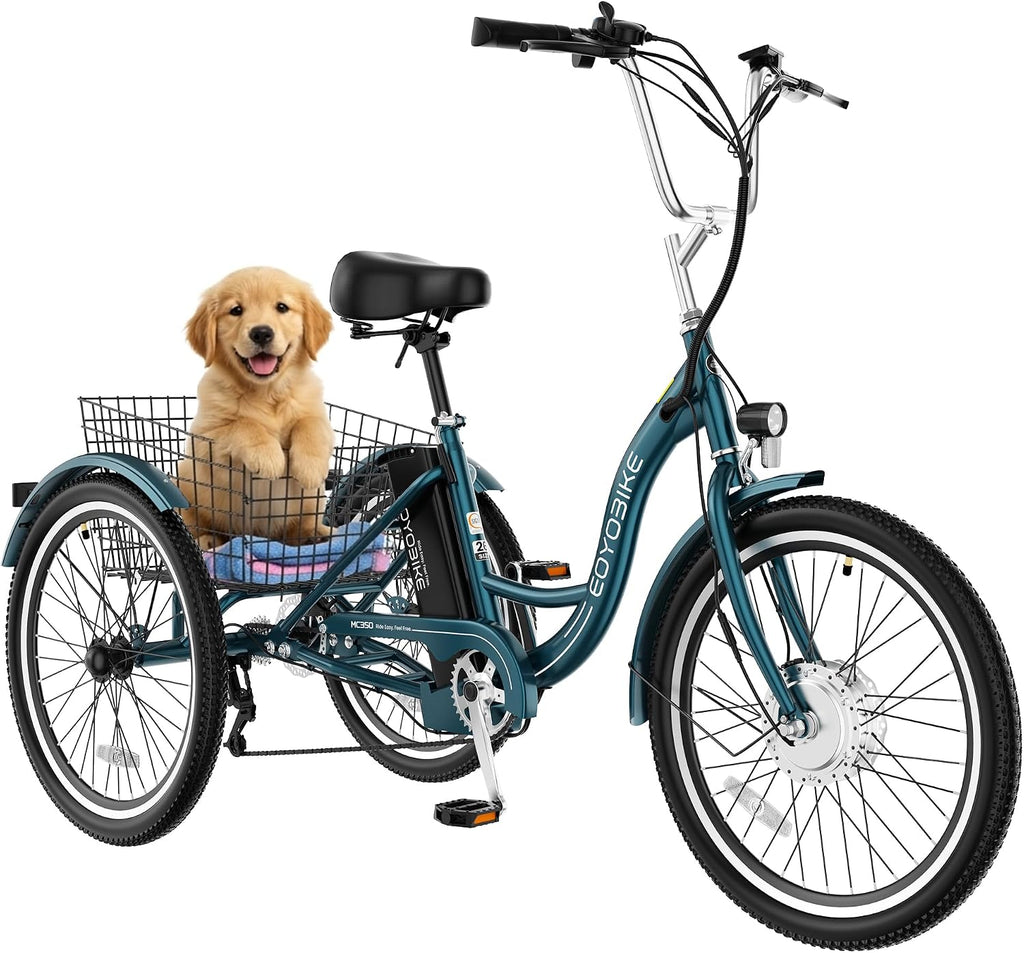 MOONCOOL Adult Electric Tricycle, 350W Front Drive Motor (Peak 700W), 15.5MPH E-Trike, Removable 36V 10.4Ah Battery, Max 60 Miles, 7-Speed 3 Wheel Electric Bike