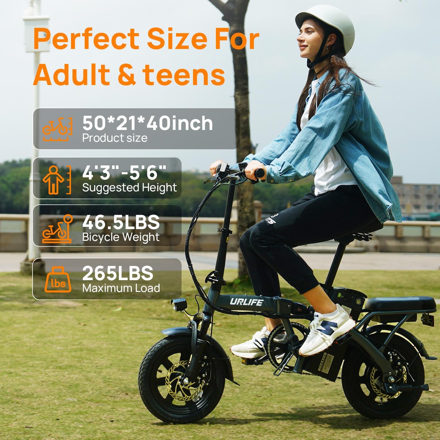 URLIFE 14' Folding Electric Bike for Adults & Teens 500W Peak Motor, 40-Mile Range, Triple Suspension UL 2849 Certified