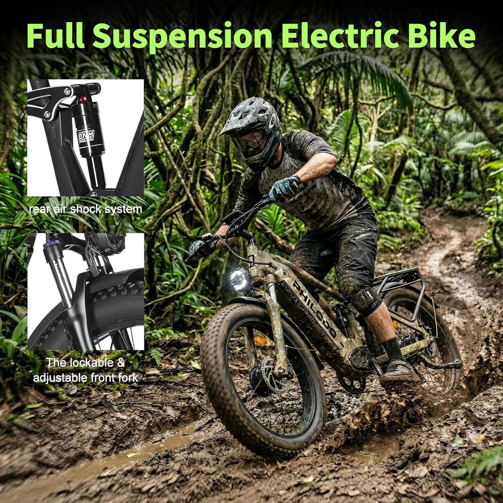 5000w Dual Motor E-Bike 60V Electric Bike for Adults,45 MiIe P-Hour Full Suspension Hydraulic Disc Brakes EBike,26/24x4 Fat Tires Mountain Bikes for All Terrain Snow/Sand