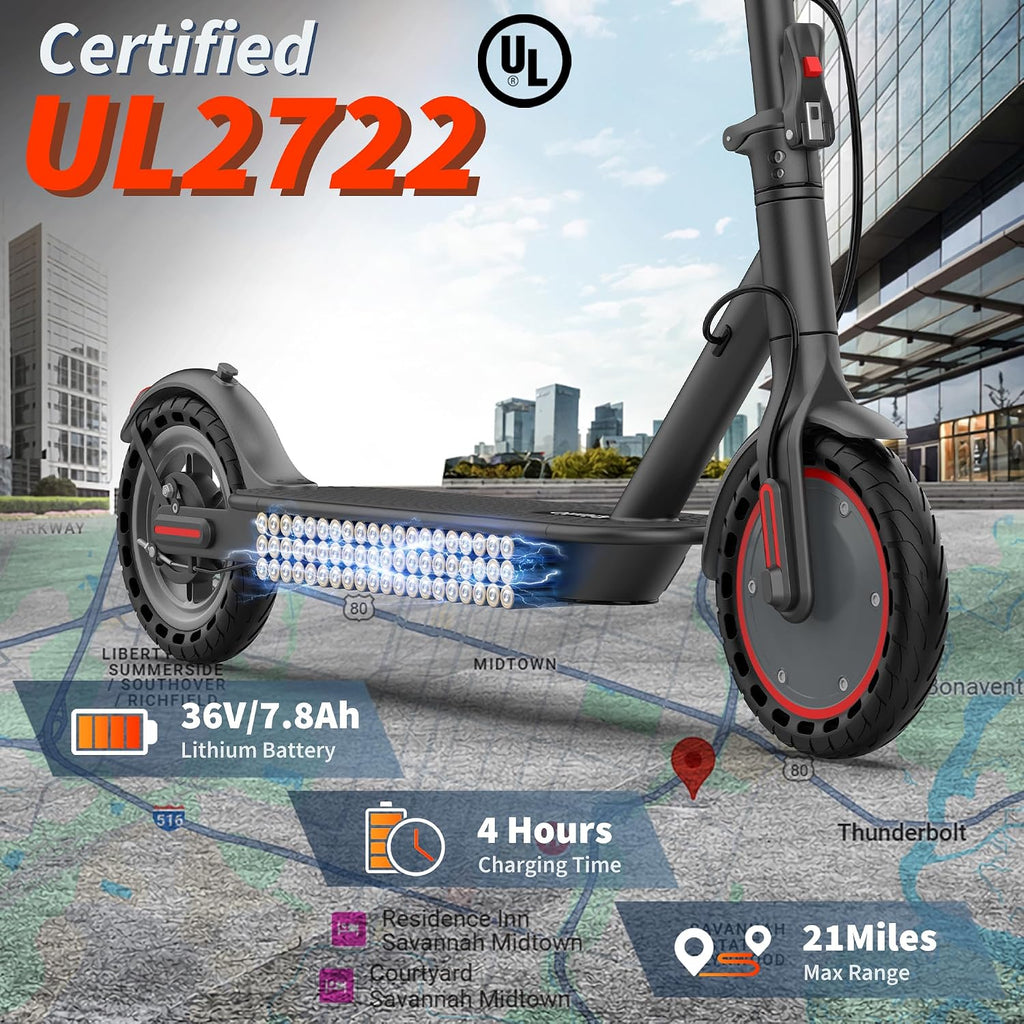 Electric Scooter, 350W-500W Motor, 19 MPH to 22MPH, 15-41 Miles Range, Dual Suspension, Dual Braking, App Control, Foldable Commuter E Scooter for Adults and Teens