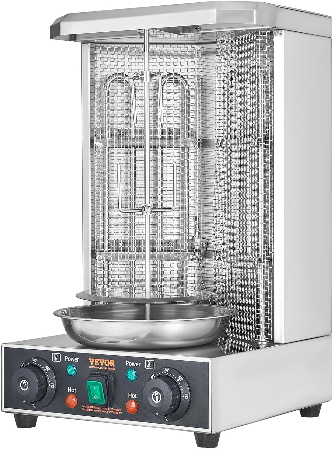 VEVOR Shawarma Grill Machine, 122°F-572°F, 13lbs Capacity, Chicken Shawarma Cooker Machine with 2 Burners, Stainless Steel, Electric Vertical Broiler Gyro Rotisserie Oven for Home and Commercial Use