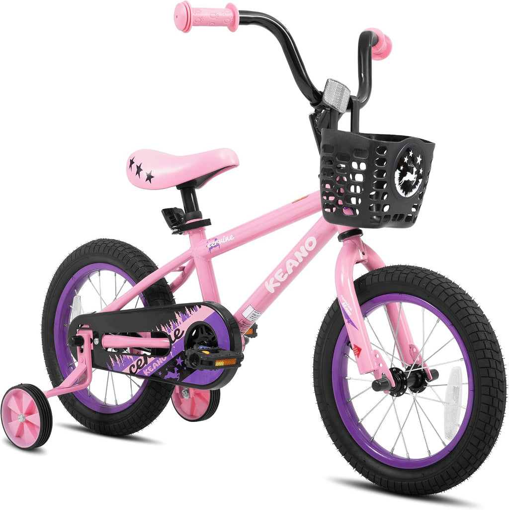 KEANO Cervine 14 16 20 Inch Kids Bike for Boys Girls Ages 3-10 Years, 14 16 Inch Toddler BMX Bikes with Training Wheels and Basket, 20 in Children Bicycles with Kickstand