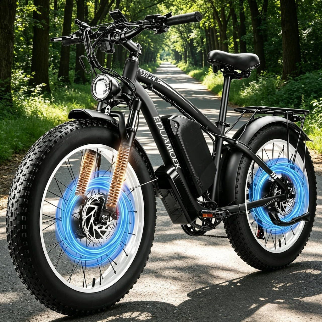 9000W Peak AWD-Ebike-Dual-Motor-Electric-Bike for Adults-Men, 52V 1768Wh Dual-Motor-Ebike 42-46M PH-Hunting-Ebike Long Range Dirtbike, 24'*4.0' Fat-Tire-Electric-Bicycle Mountain Bike Snow