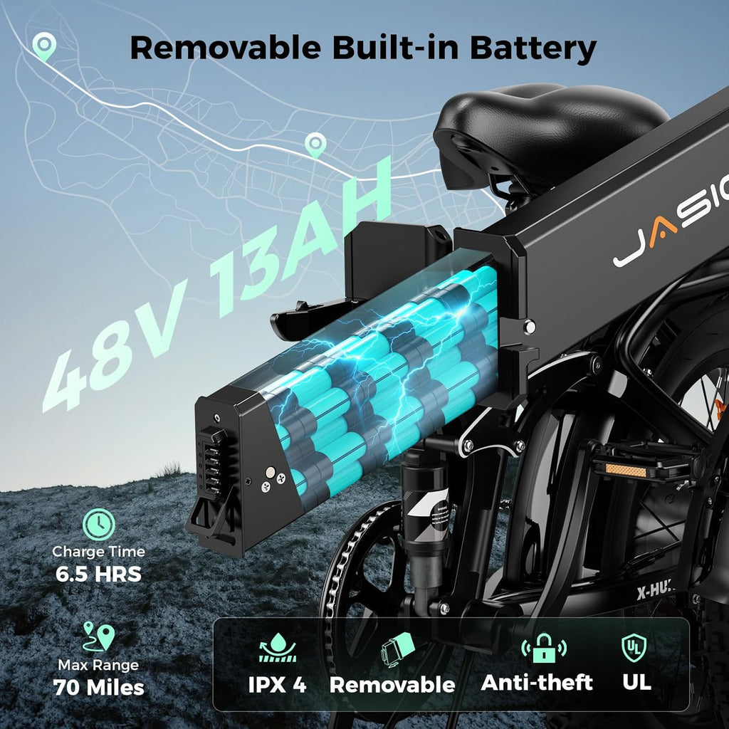 Jasion X Hunter/PRO Electric Bike for Adults,1800W/1400W Peak 20''Fat Tire Foldable Ebike,Folding E Bike Up to 80/70 Miles Range,720/624WH Removable Battery,30 MPH E Bike,Certified by UL2849