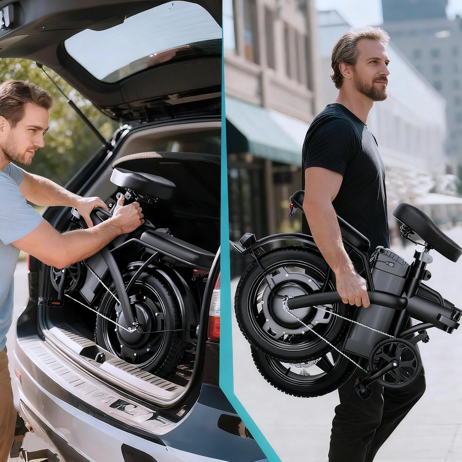 Electric Bike for Adults and Teens,500W Brushless Motor 19MPH Folding Ebike with 48V10.4Ah Removable Battery, 35Miles Range & PAS Mode with 14' Foldable Electric Bicycles, Commuting-Certified e Bike