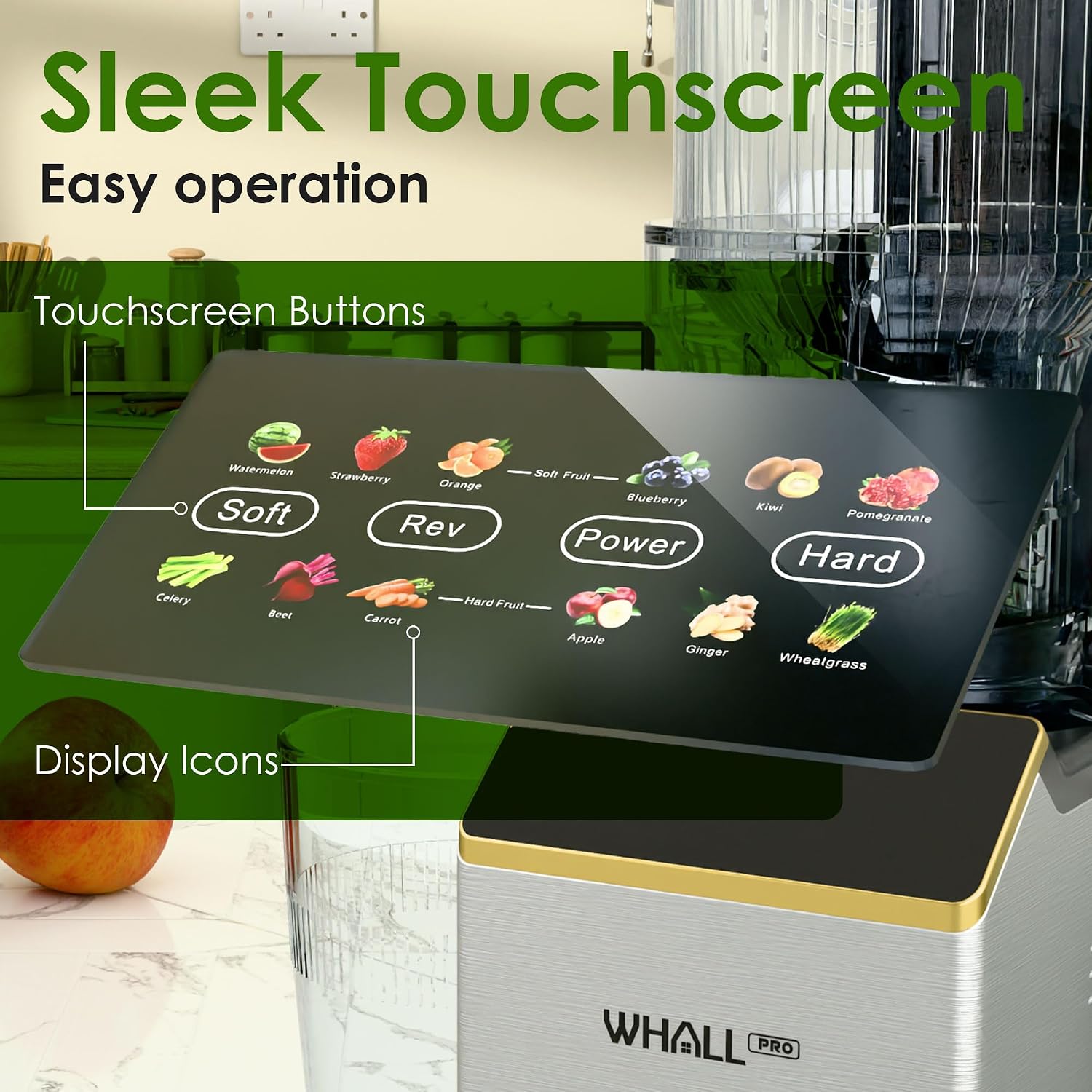 Cold Press Juicer, Touchscreen Juicer Machines with Wide Feed Chute, Stainless Steel Masticating Juicers Easy to Clean, Ergonomic Operational Panel Design, High Juice Yield, Silver