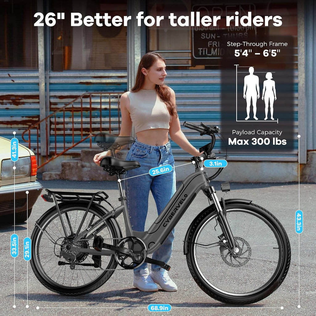 Cybervelo 750W Peak Electric Bike for Adults,up 80 Miles Removable Battery Ebike, 26' Electric E Bike with 7-Speed,Adult Electric Bicycles for Commute Beach Snow Womens/Man All Terrain