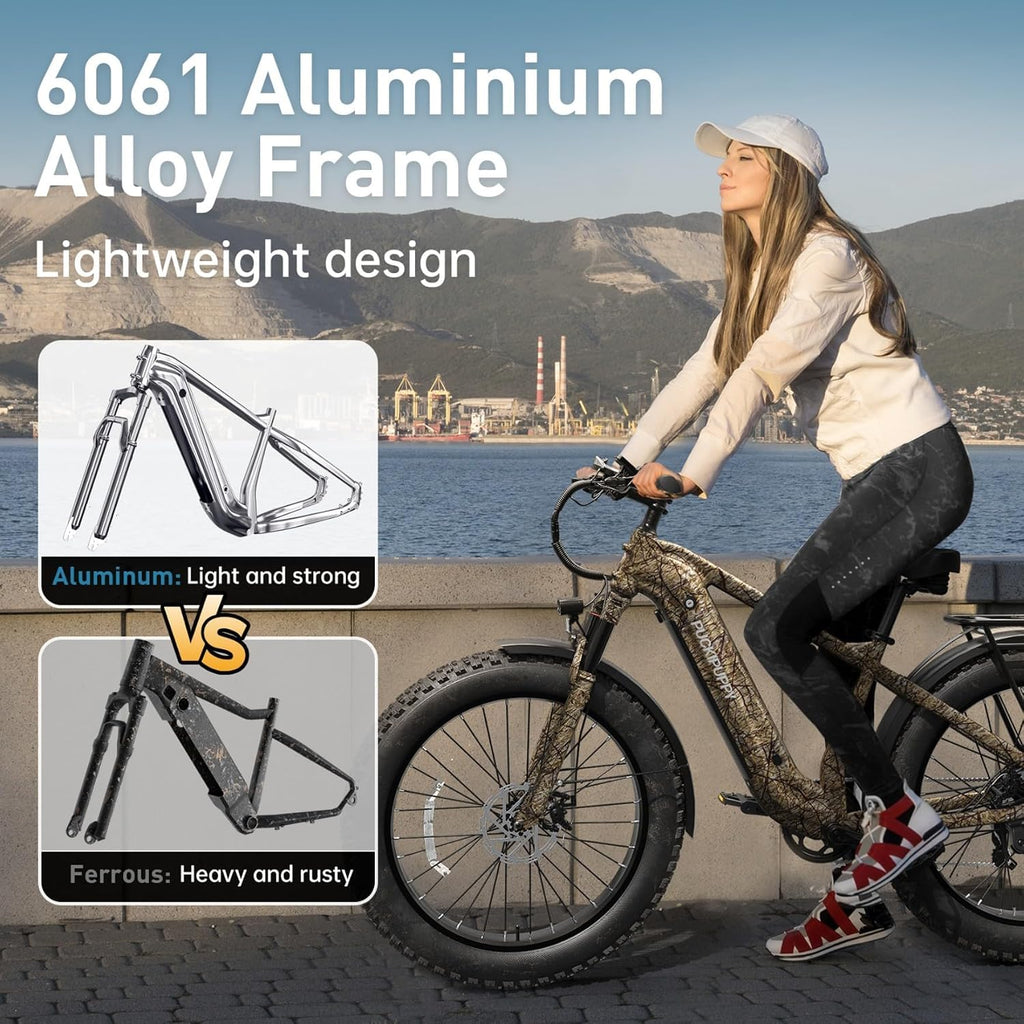 PUCKIPUPPY Electric Bike for Adults with 960W(Peak), 26' Fat Tire Electric Mountain Bike, 48V 15AH Removable Battery Ebike, 28MPH Aluminum Frame E Bike with Rear Storage Shelf