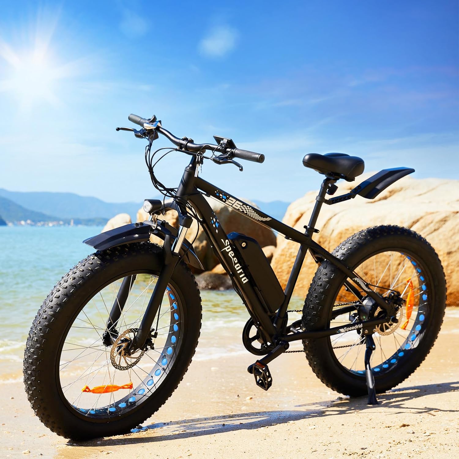 Electric Bike 26' Fat Tire Electric Bike for Adult, 20mph Peak 750W 48V 10.4/ 13Ah Removable Battery Electric Mountain Bike, Commuting Off Road Ebike 7 Speed & Front Suspension Fast Charge