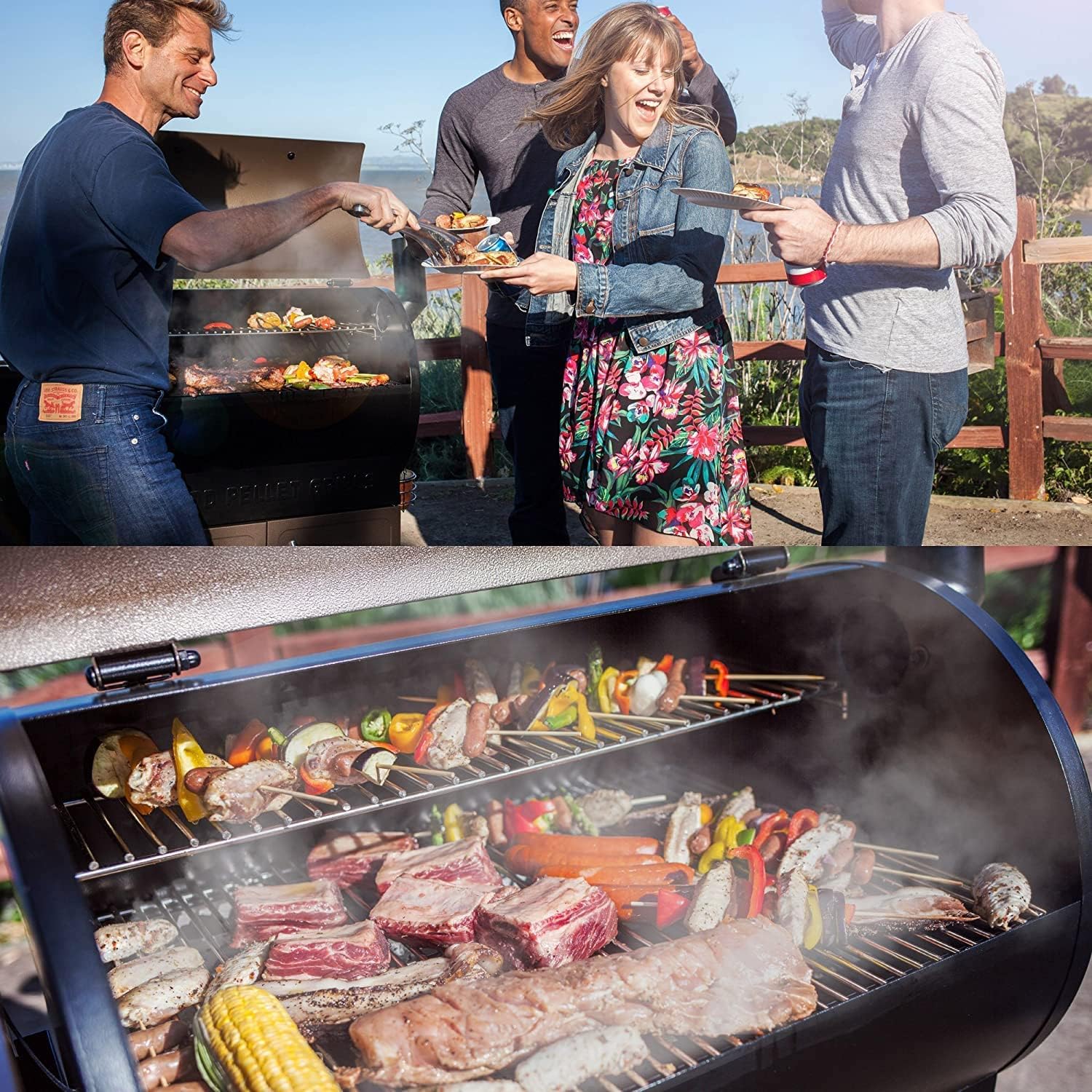 Z GRILLS ZPG-550B 2022 Upgrade Wood Pellet Grill & Smoker 8 in 1 BBQ Auto Temperature Control, Cooking Area, 550 sq in Black
