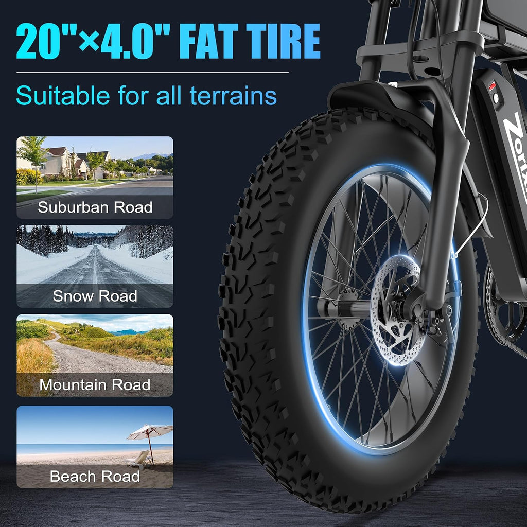 Electric Bike for Adults,48V 20AH - Peak Power 1500/3000W Brushless Motor Electric Bicycle - Max Speed 31-35MPH - Max 80 Miles Range - 20' x 4.0' Fat Tire Dirt E-Bike,7-Speed - UL 2849