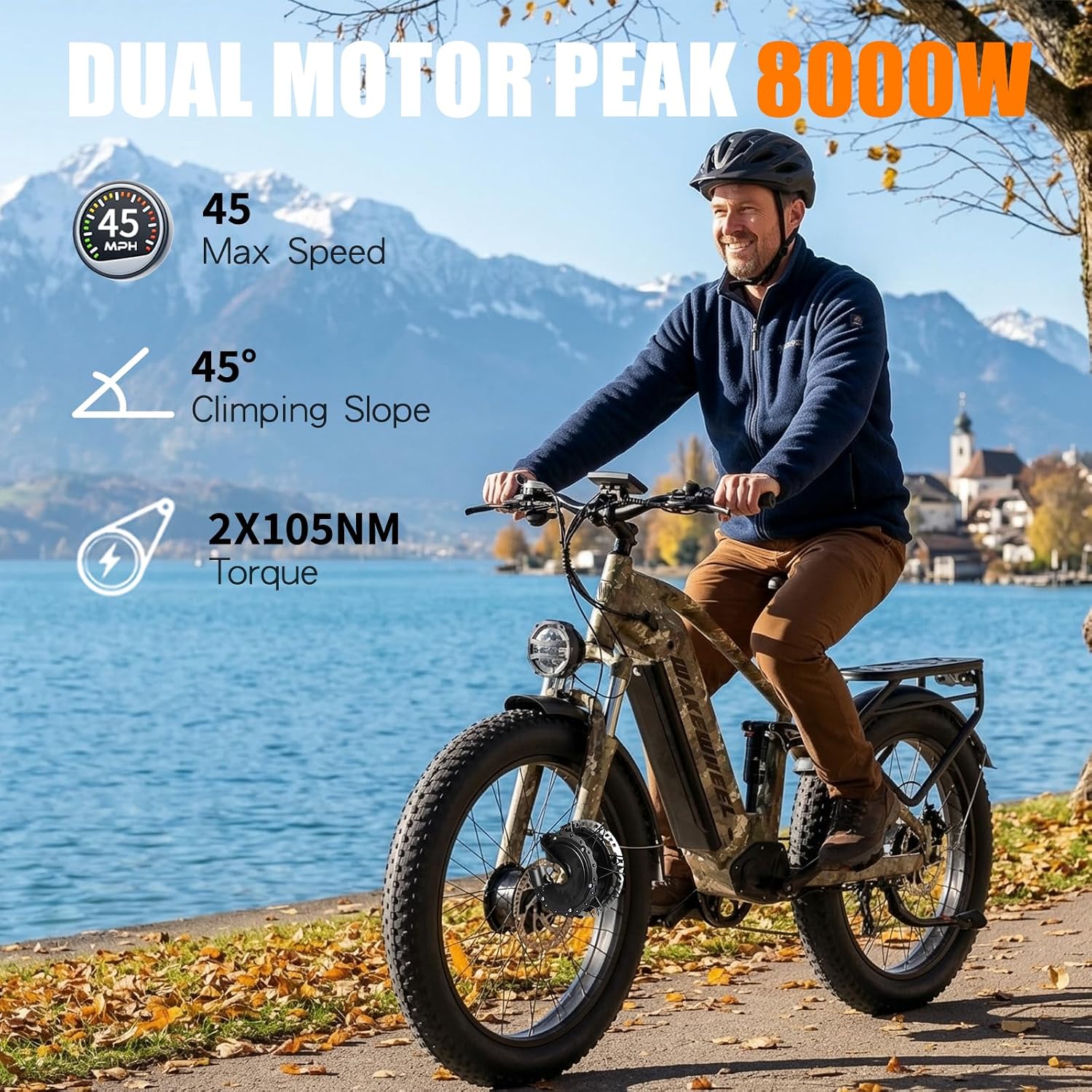 Peak 8000w Electric Bike for Adults, 60V Battery Ebike, Fat Tire & Long Range Electric Bicycles, 210Nm Mountain Bike Full Suspension, Hydraulic Brake Electric Bicycle