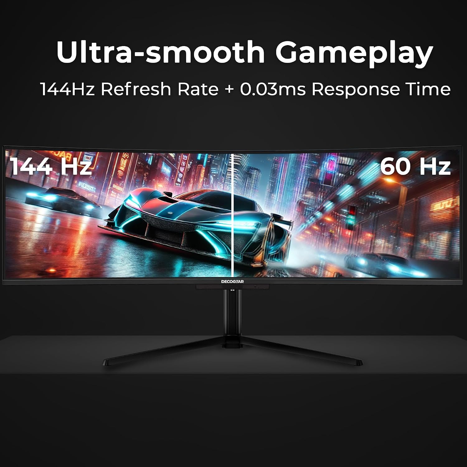 Deco Gear OLED 49 Inch Curved Monitor, 5K2K 5120×1440 Ultrawide Dual QHD, 144HZ, 0.03ms, 32:9 HDR400, Adaptive Sync, R1800 Premium 100% sRGB 90W USB-C, Built-in Speakers Height Adjustable Stand