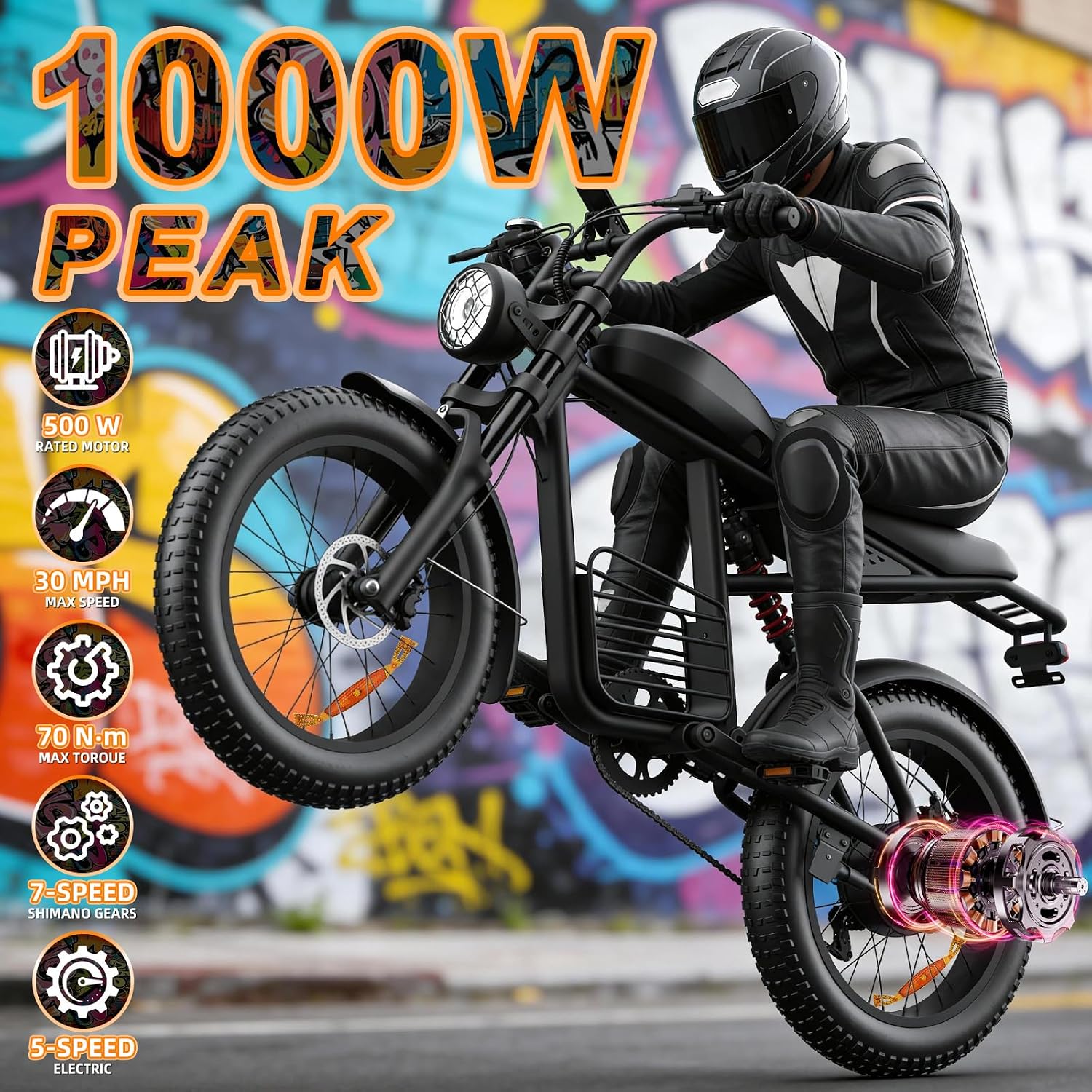 20' Electric Bike for Adults with 1000W/1600W/3000W Peak Dual Motor,Max Speed 33-37MPH,Up to 60Miles,Moped ebikes with 20/35Ah Battery,Shipped from USA Warehouse