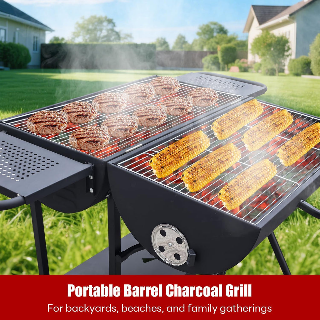 Barrel grill charcoal - Barrel charcoal grills with side shelf, Large Sturdy BBQ Charcoal Grill suitable for outdoor camping,backyards, and patios (Extra Large)