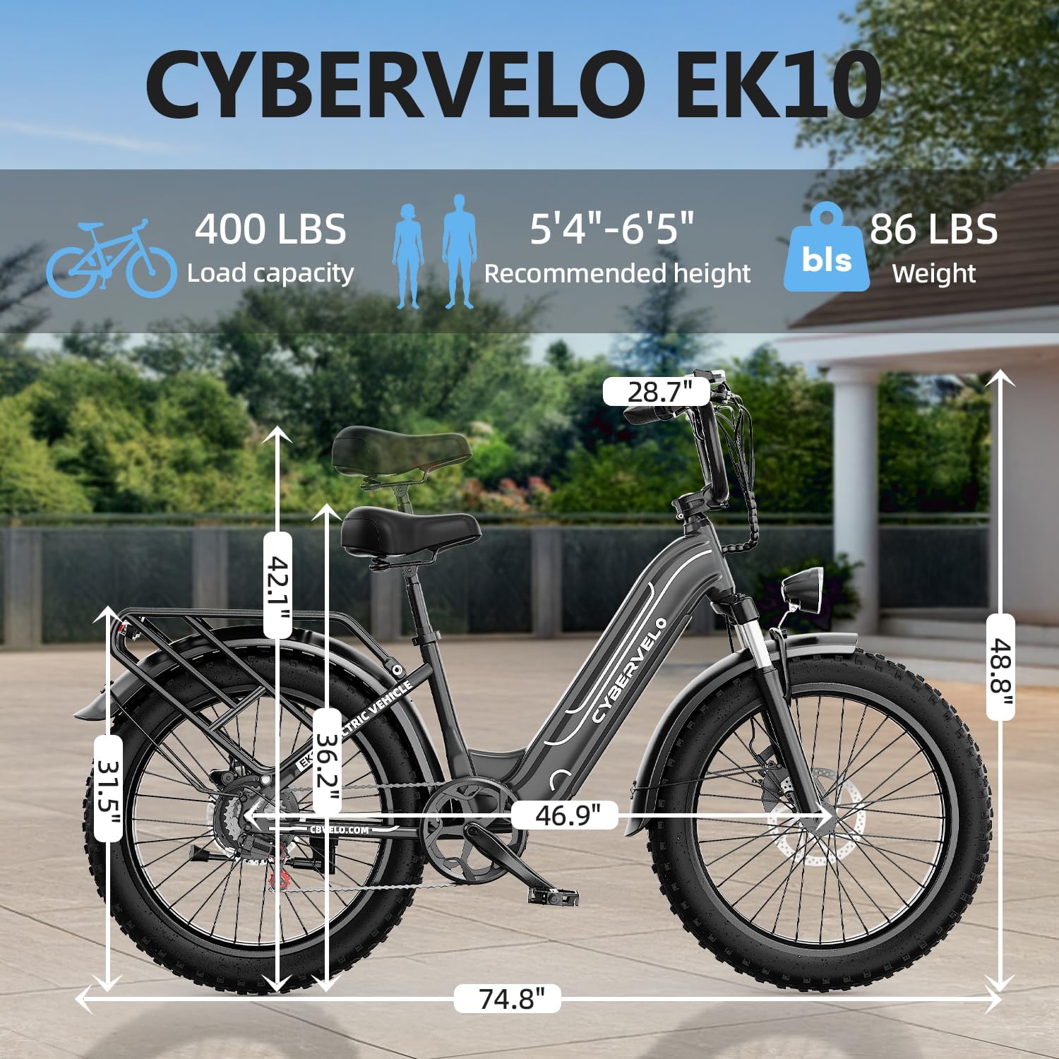 Cybervelo 750W Peak Electric Bike for Adults,up 80 Miles Removable Battery Ebike, 26' Electric E Bike with 7-Speed,Adult Electric Bicycles for Commute Beach Snow Womens/Man All Terrain