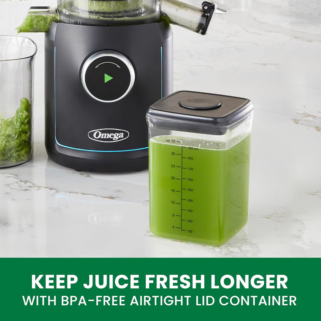 Omega Ultimate Performance Slow Masticating Batch Juicer with Intellidial Technology Cold Press Vegetable and Fruit Juice Extractor with 64-Ounce Hopper and 4 Juice Shot Glasses, 200-Watts, Black