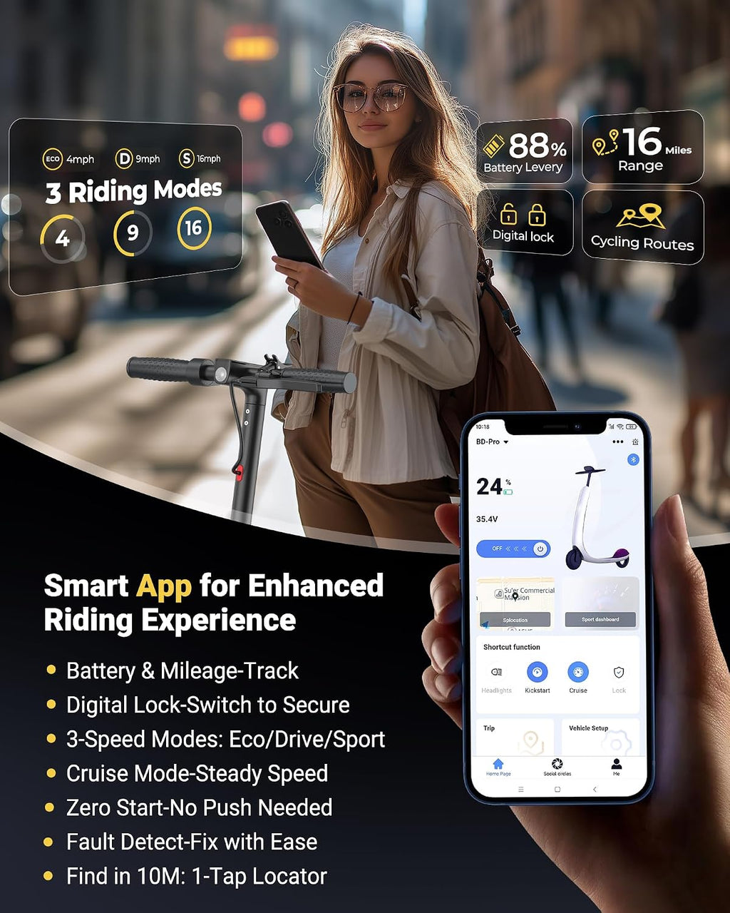 MAXSHOT Electric Scooter for Adults, 8.5/10/14' Tires, 19/22Mph, 350W/500W Motor, 21-28 Miles Range, Folding E-Scooter with Dual Suspension,APP Contro