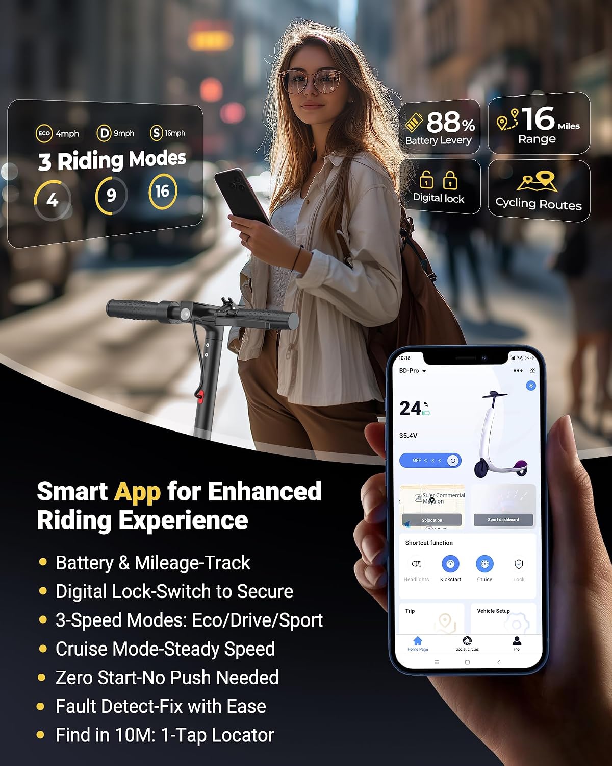 MAXSHOT Electric Scooter for Adults, 8.5/10/14' Tires, 19/22Mph, 350W/500W Motor, 21-28 Miles Range, Folding E-Scooter with Dual Suspension,APP Contro