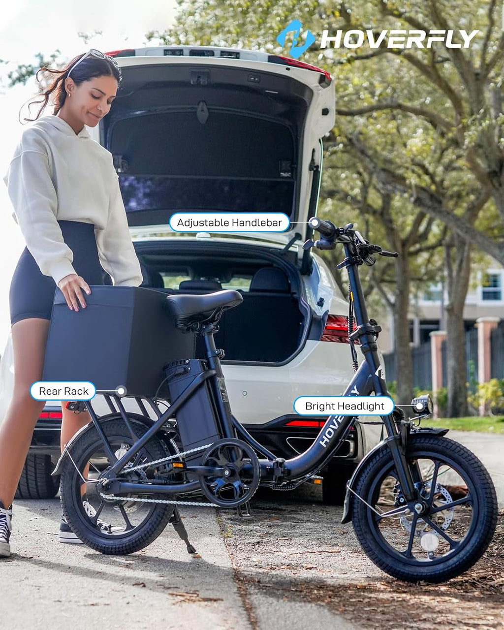 HOVERFLY H3 16' Electric Bike, Max 28Miles Range(Pedal-Assist) Folding E-Bike with Removable Battery, Front Suspension and Commuter Electric Bicycle Adults