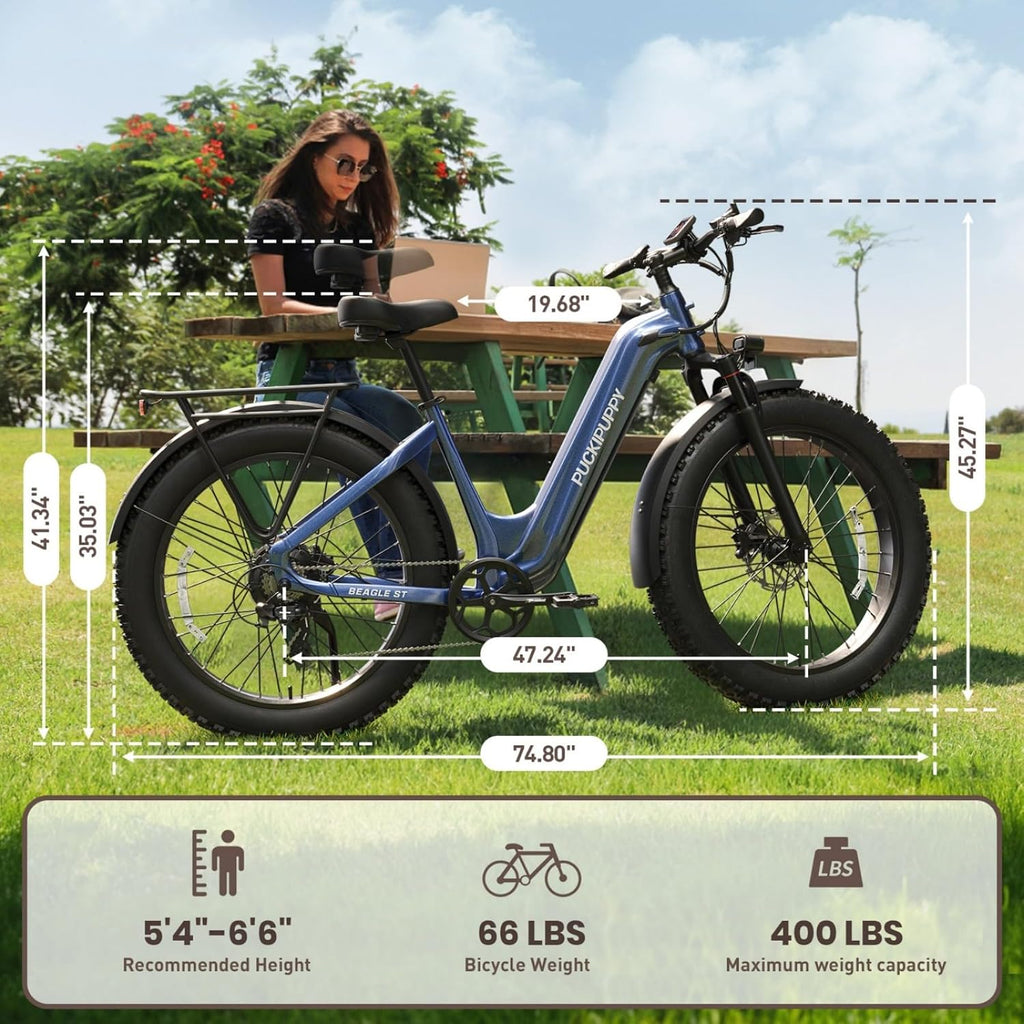 PUCKIPUPPY Electric Bike for Adults with 960W(Peak), 26' Fat Tire Electric Mountain Bike, 48V 15AH Removable Battery Ebike, 28MPH Aluminum Frame E Bike with Rear Storage Shelf