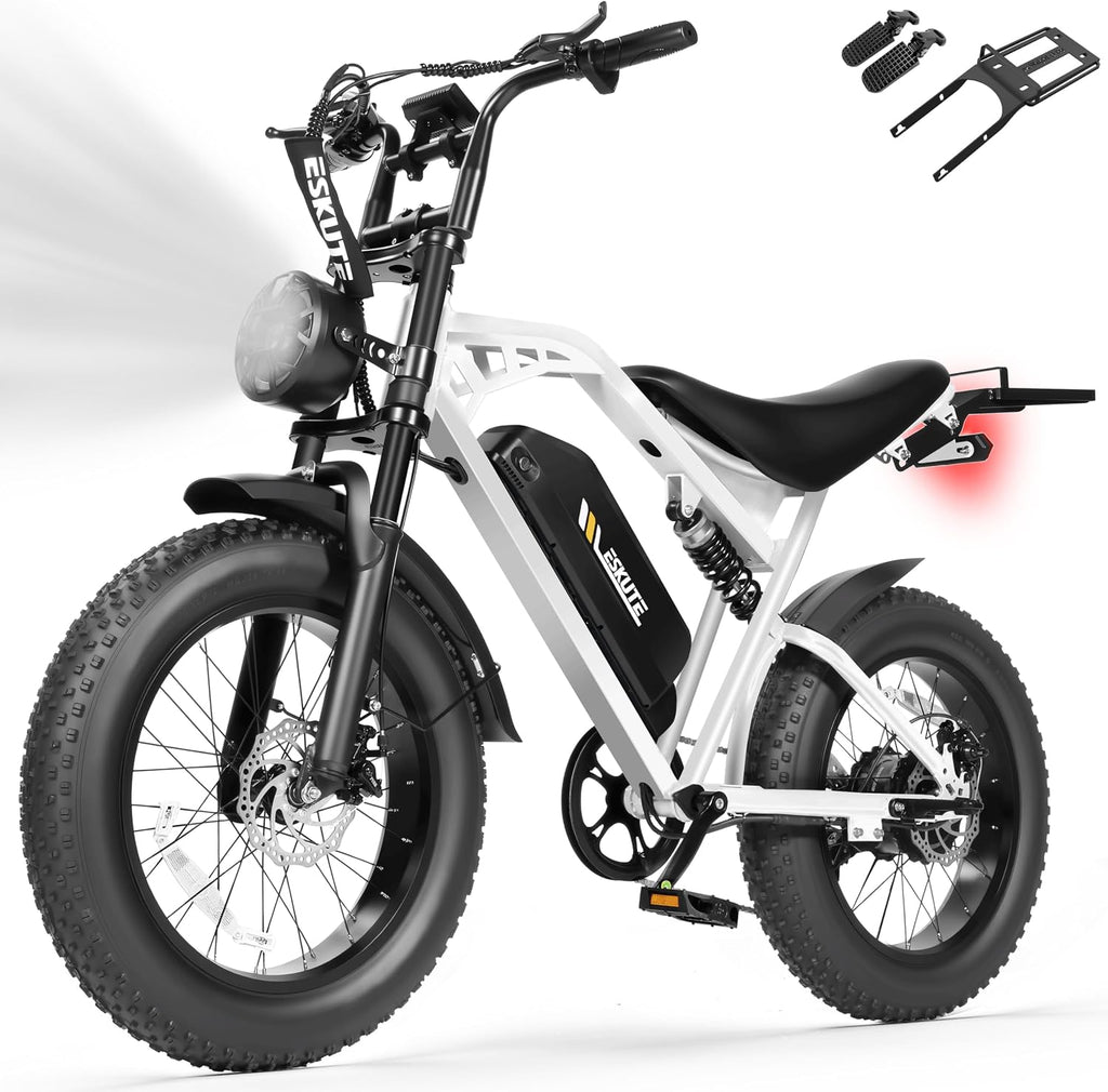 ESKUTE V200 Electric Dirt Bike for Adults,52V20.8Ah Battery,20' x4.0 Fat Tire,32MPH,NFC Unlock Color Display,7-Speed Dual Suspension,Dirt E-Bike,80 Miles, Streamlined Frame, E-Bike for Youth & Adults