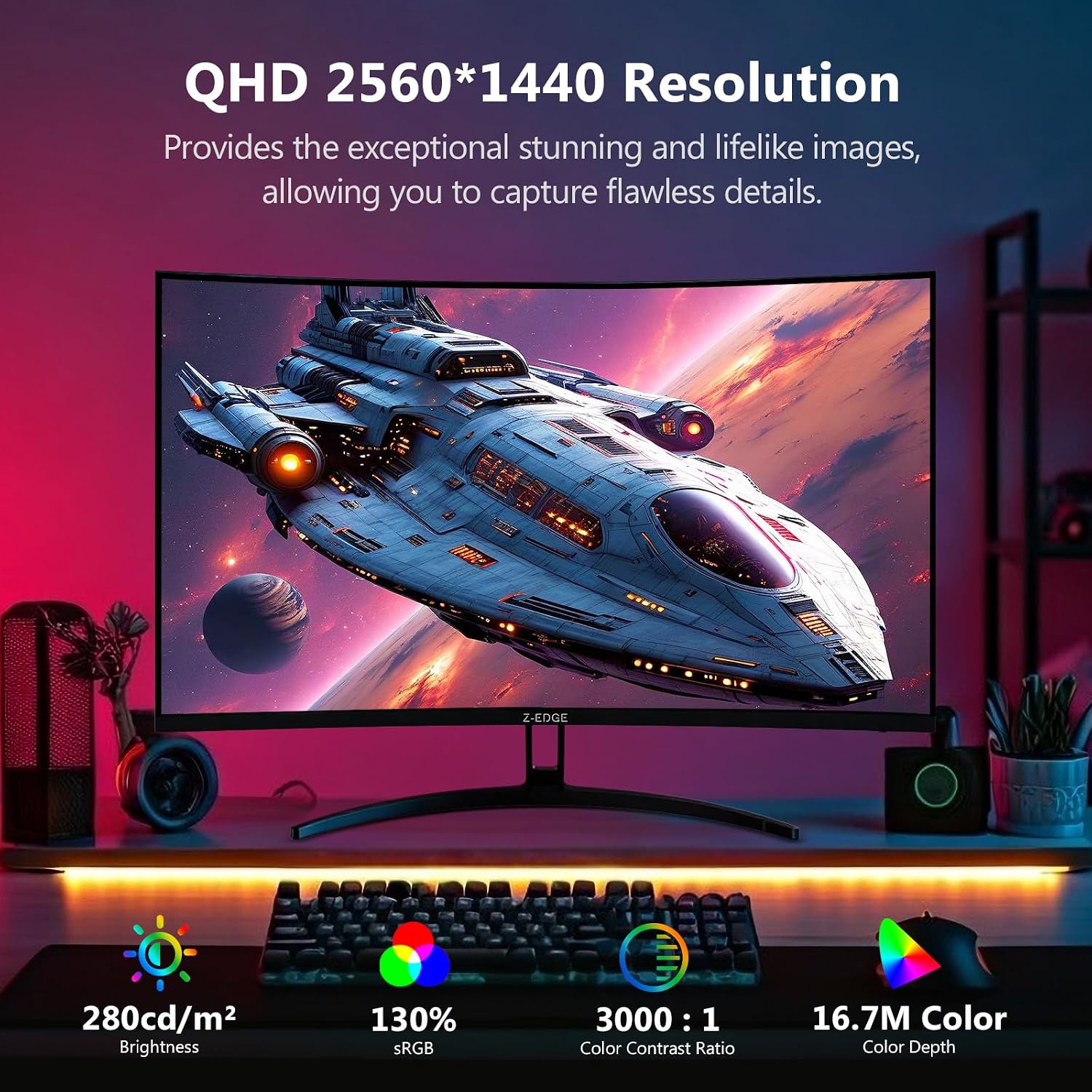 Z-Edge 32 inch Curved Gaming Monitor, QHD 1440P 180Hz 165Hz 144Hz Curved Monitor, 1500R Computer Monitor, MPRT 1ms Monitor, 16.7M Colors, 3000:1 Contrast, UG32 Ultra Slim Bezel, DP x2, HDMI x2