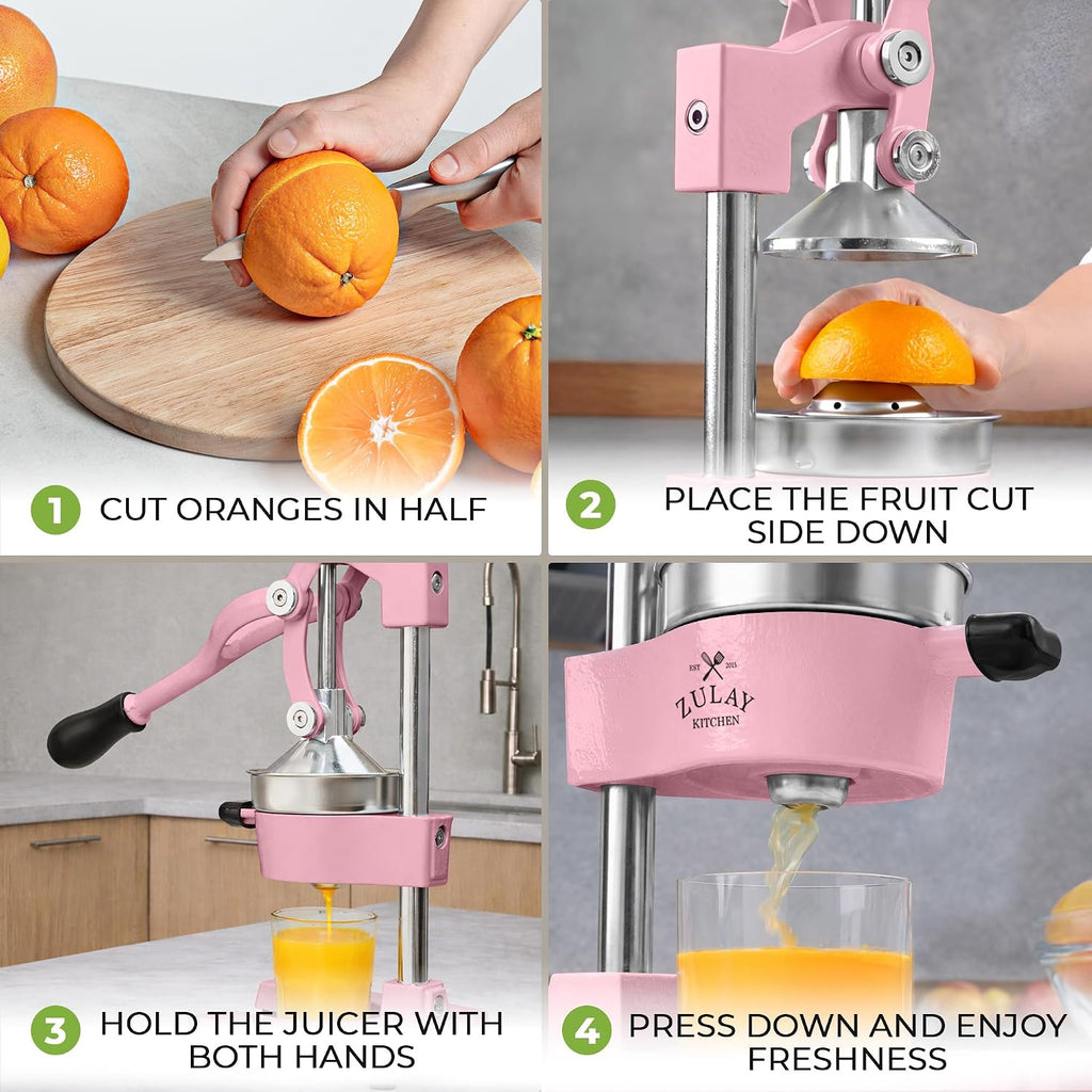 Zulay Kitchen Cast Iron Juicer - Heavy Duty Manual Juicer with Detachable Strainers for Easy Cleaning, Orange Juice Press for Citrus Fruits, Perfect for Bartenders, Juice Lovers & Health Enthusiasts