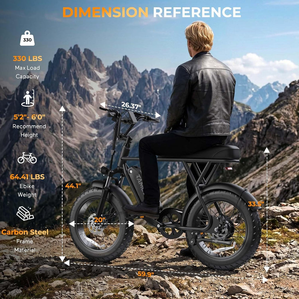 Tamobyke T63 Entry-Level Lightweight Electric Bike for Teens & Women, 500W Motor, 20 MPH, Removable Battery, 20'x4' Fat Tire Ebike, All-Weather Commuter E-Bike for Daily Riding & Rainy (Classic BK)