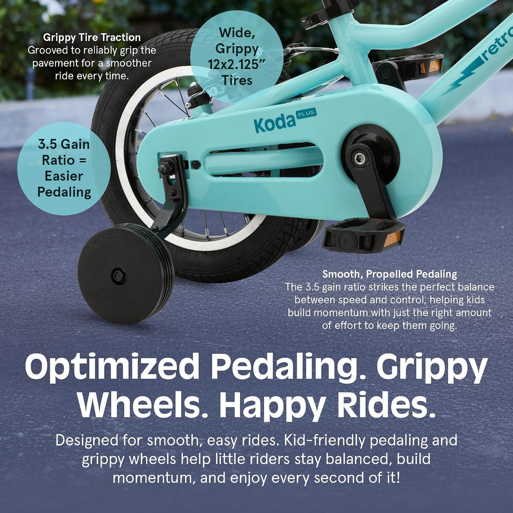 Retrospec Koda Plus Kids Bike for Boys & Girls Ages 2-3 Years - Children's Bicycle, Adjustable Seat & Handlebars, Removable Training Wheels, Front Hand Brakes, Rear Coaster Brake & Safety Bell