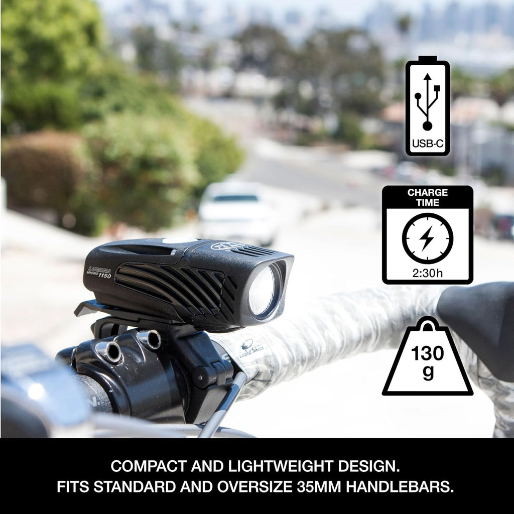 Niterider Lumina Micro 1150 + Vmax+ 180 Bike Light Combo 1150 Front & 180 Rear Lumen USB-C Rechargeable Headlight Taillight Set Compact Lightweight IP64 12 Modes Bicycle Safety Commuting Night Riding