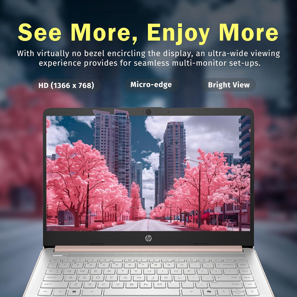HP Stream 14' HD BrightView Laptop, Intel Celeron N150, 16GB RAM, 288GB Storage (128GB UFS + 160GB Docking Station Set), Intel UHD Graphics, 720p Webcam, Wi-Fi, 1 Year Office 365, Win 11 S, Gold