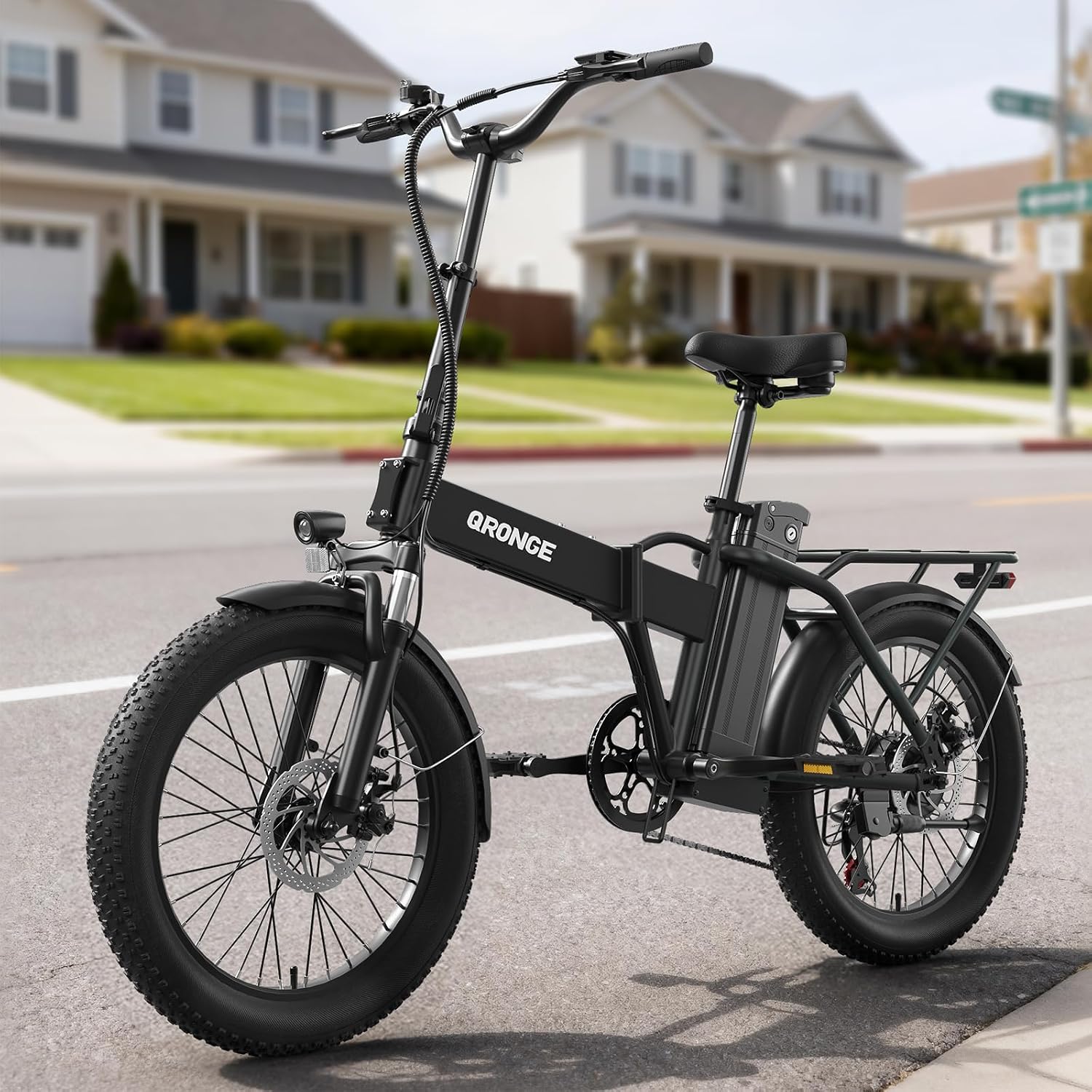 QRONGE Folding Electric Bike, E-Bike Foldable 1000W Peak, 48V 13.5AH Removable Battery Ebike, 20' Fat Tire, 70 Max Miles Range, 28maxMPH, Electric Bike for Adults, Adult Electric Bicycles for Commute