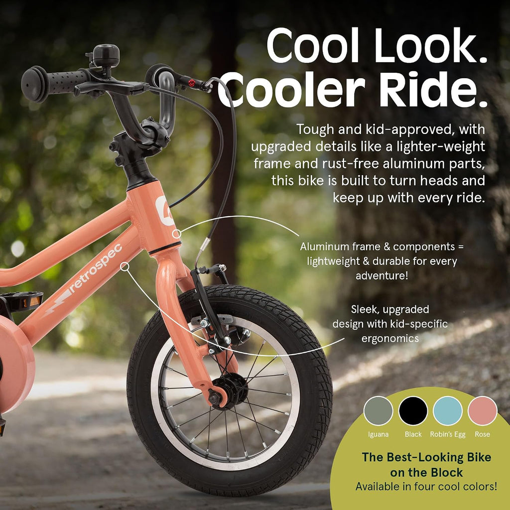 Retrospec Koda Plus Kids Bike for Boys & Girls Ages 2-3 Years - Children's Bicycle, Adjustable Seat & Handlebars, Removable Training Wheels, Front Hand Brakes, Rear Coaster Brake & Safety Bell