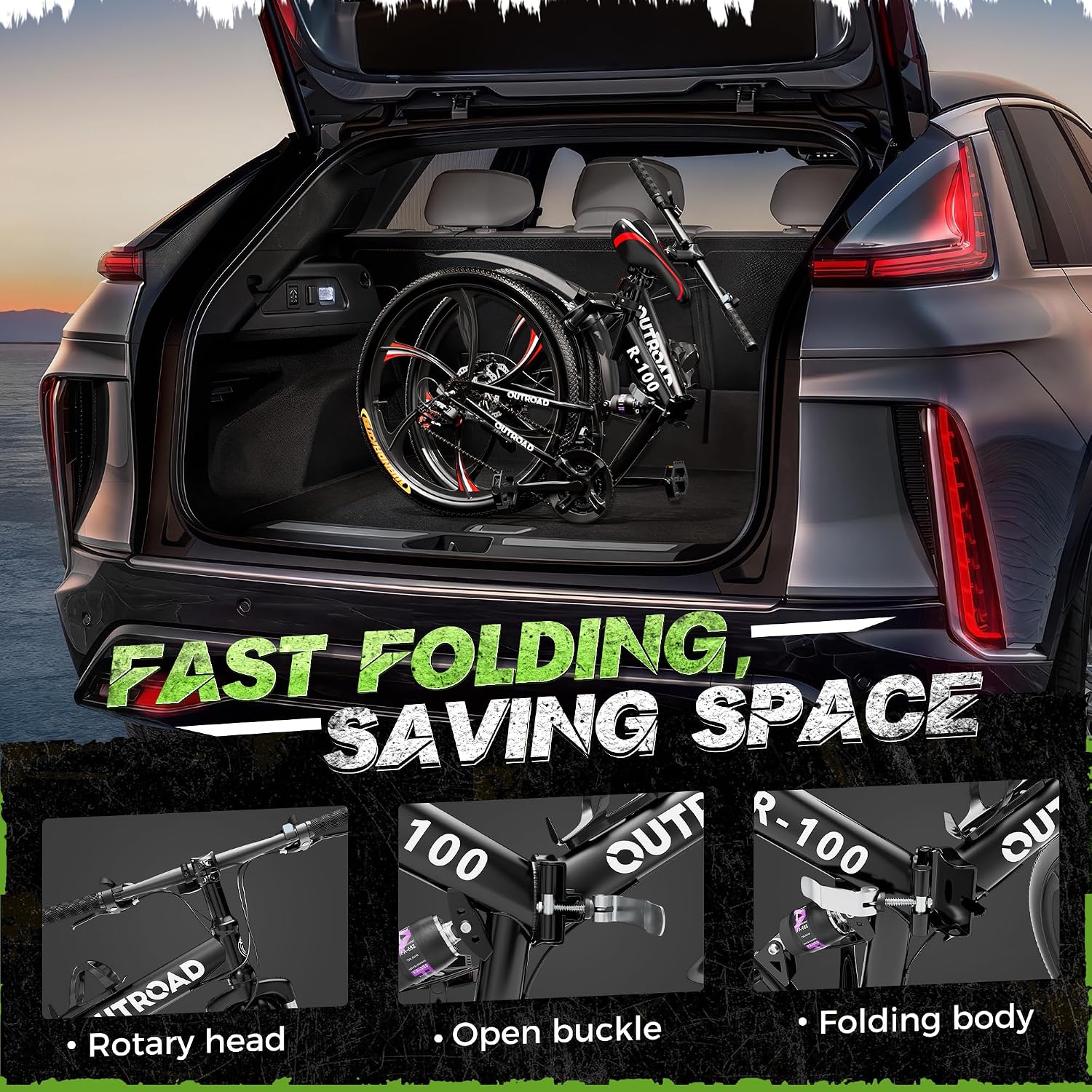 26 Inch Adult Folding Bikes/Mountain Bikes, 21 Speeds Mountain Bicycles with Full Suspension, Dual Disc Brake, High Carbon Steel Frame, Foldable Bike for Men/Women/Teen, HM-Black