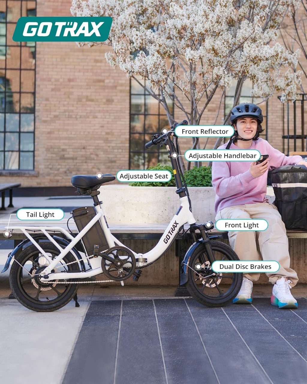 Gotrax 16' Folding Electric Bike, Max 28Miles Range(Pedal-Assist) & Speed 15.5Mph Power by Peak 500W, E-Bike with Removable Battery, Suspension & Adjustable Size, Commuter Bicycle for Adults/Teens