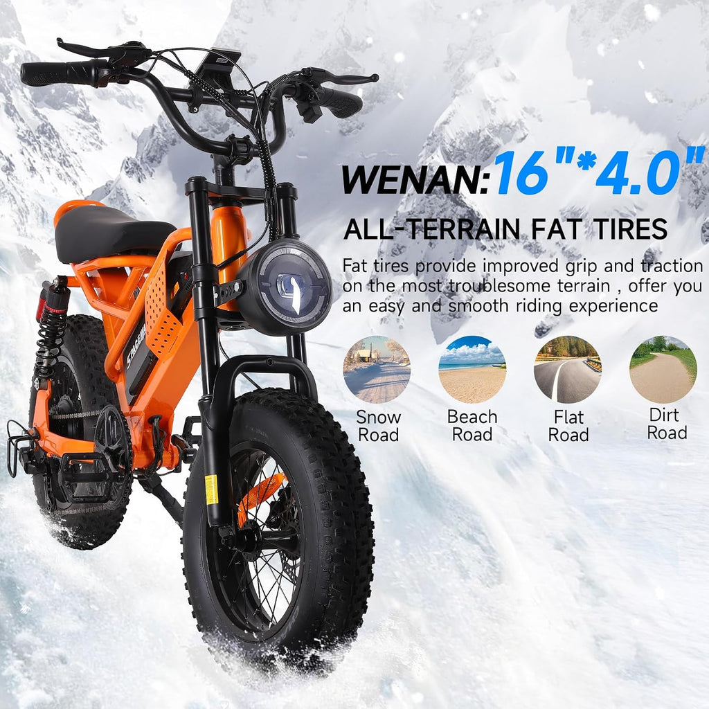 Spacewalk Electric Bike M6 / M7 for Teens/Adults,16' / 20' Ebike,1500W Peak Motor,21.7mph / 27.9mph,48V 15Ah Removable Battery,4X Suspension,50 Miles Pure Electric,70 Miles PAS