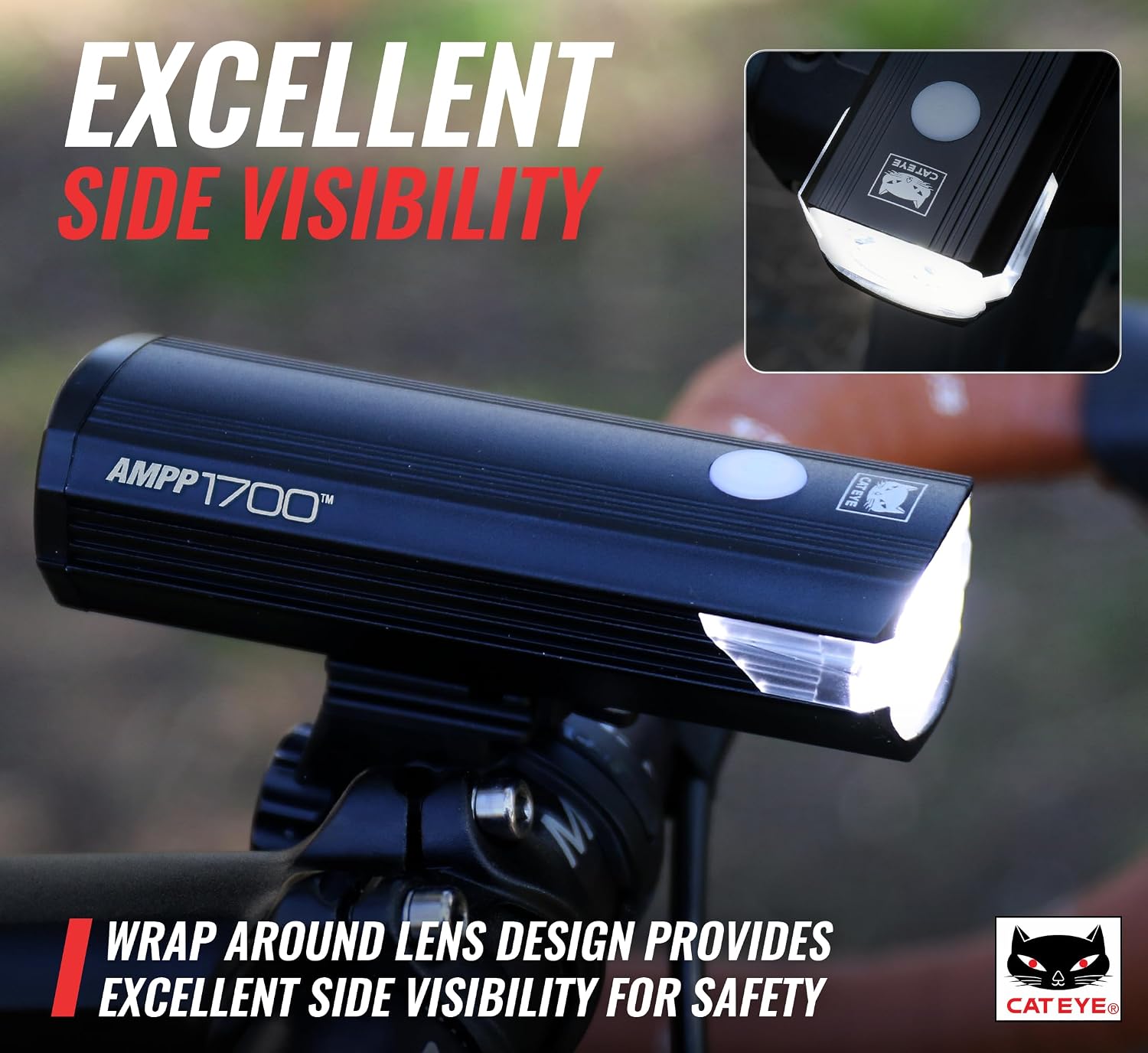 CATEYE AMPP USB Rechargeable Bike Light – High Visibility Super Bright OptiCube™ Headlight for Commuters, Road Cyclists & Mountain Bikers, Day & Night Riding Modes, IPX4 Waterproof, Tough & Durable